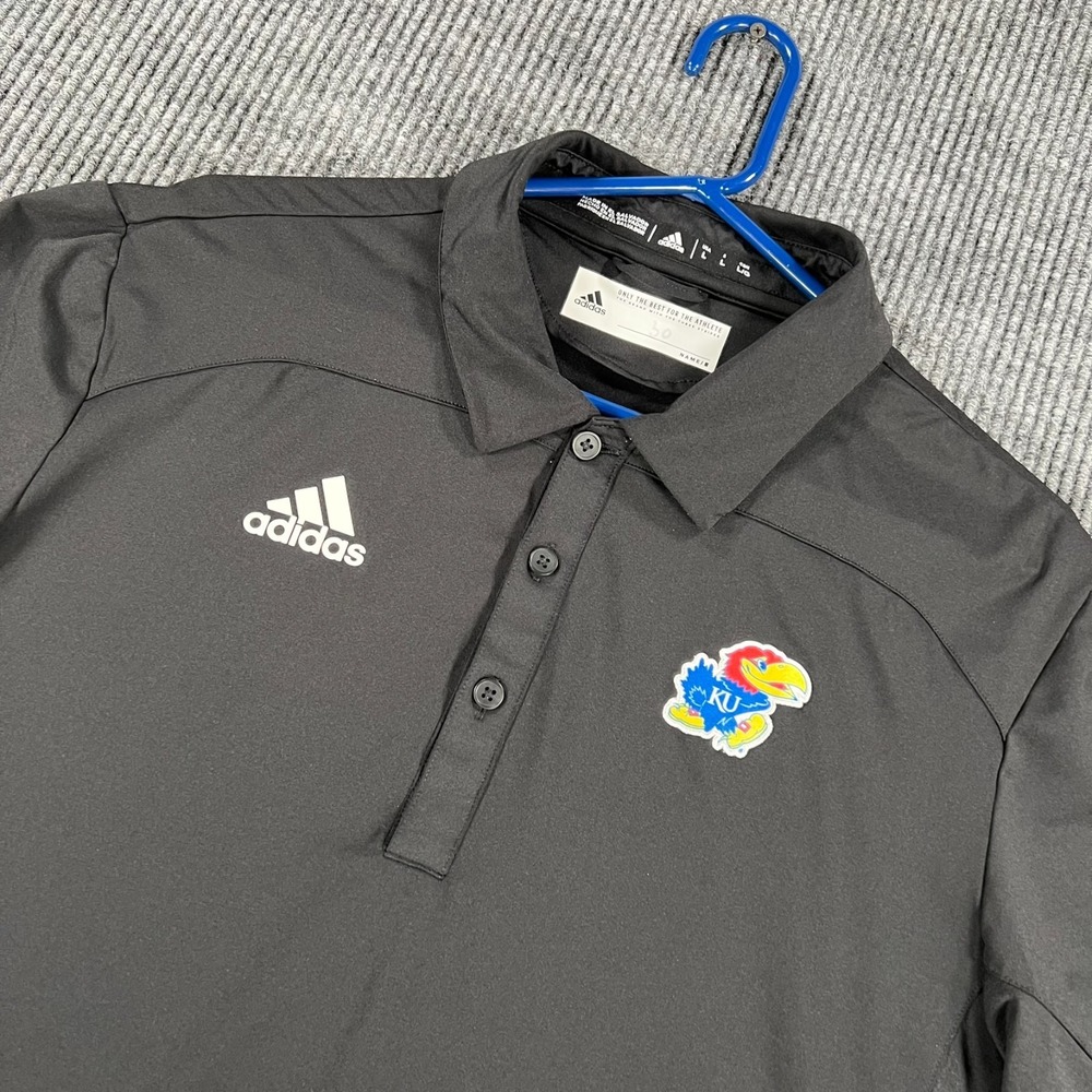 Kansas Jayhawks Polo Shirt Mens Large Black Short Sleeve Adidas Big 12 Basketbal